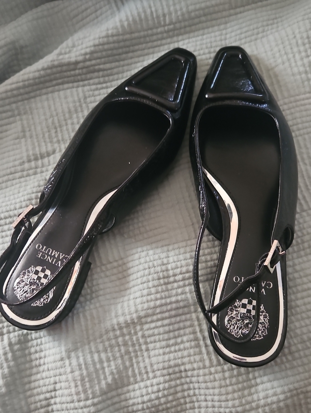 Vince Camuto Black Patent Slingback Pointed-Toe Flats